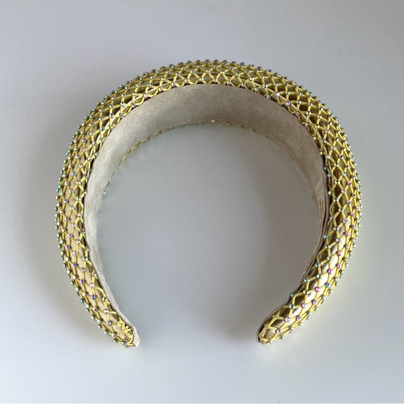 Gold Padded 1.5” Headband with Rhinestone-Adorned Mesh Overlay Handmade - Picture 9 of 10
